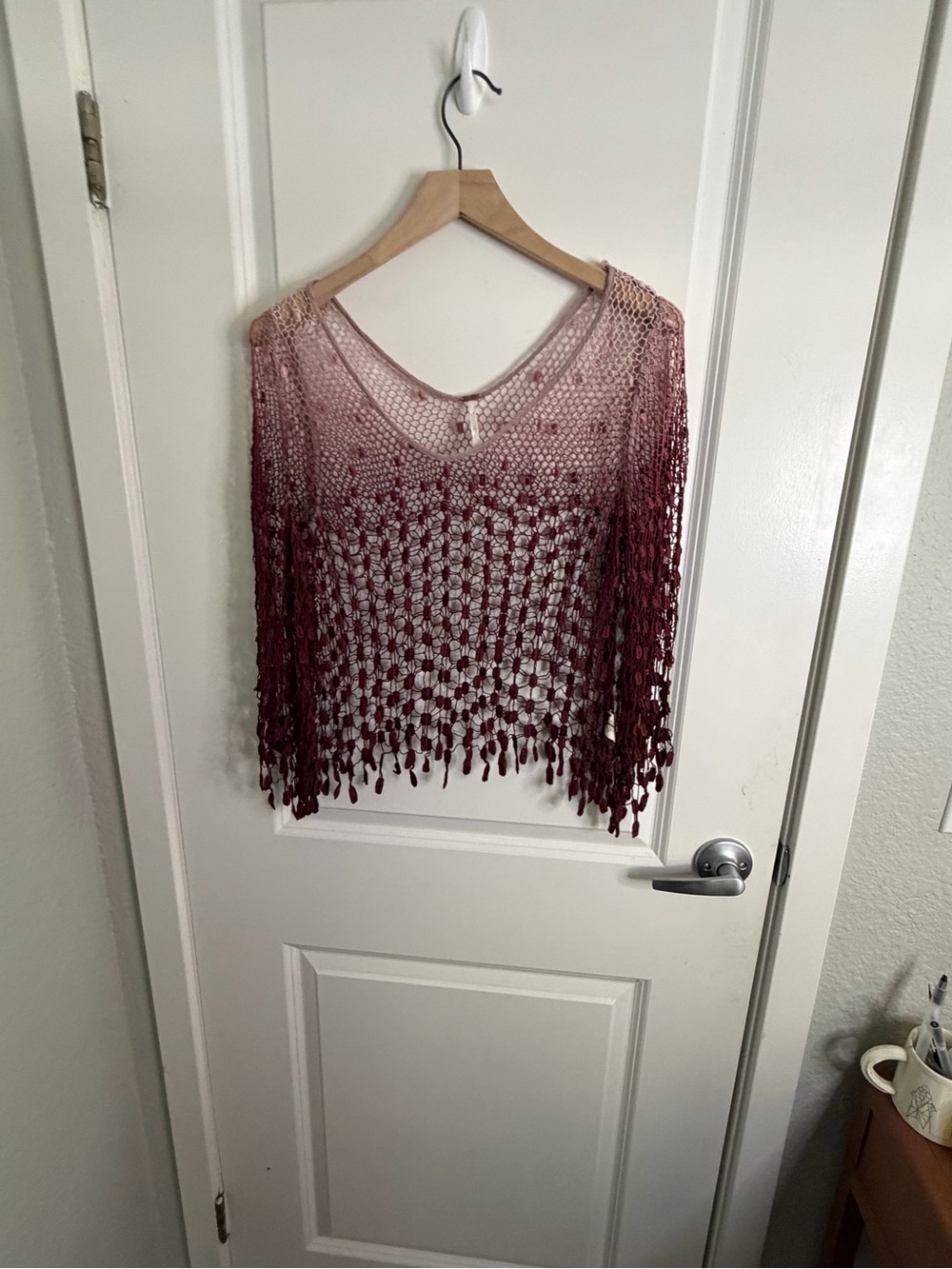 Free People Ombre Crochet Fringe Camisole - Pink to Burgundy